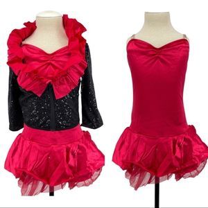 Weissman Red Skirted Leotard & Sequin Zip Jacket – Size SA